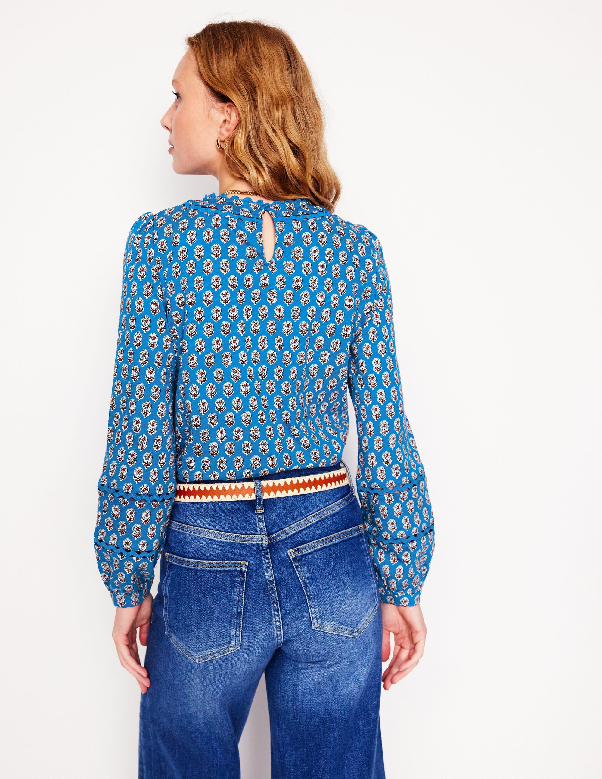 Daisy Long Sleeve Top-Gallery Blue, Camellia Stamp - Image 3