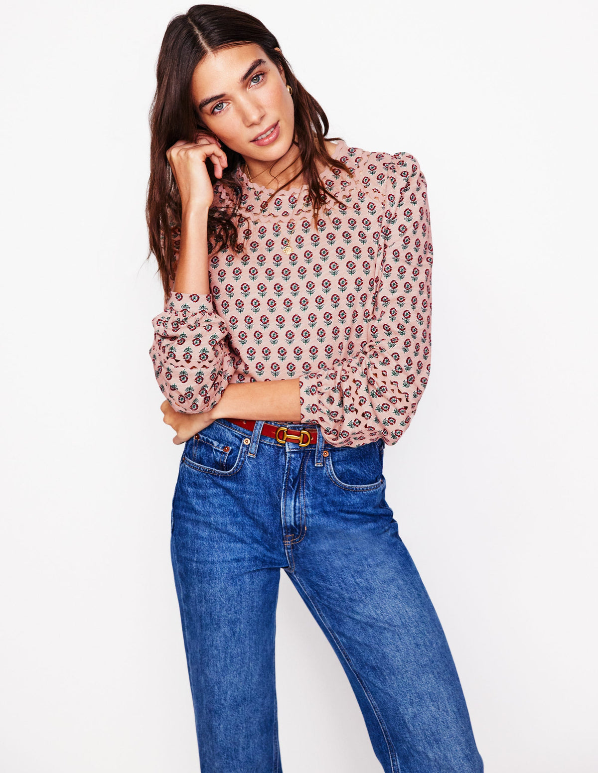 Daisy Long Sleeve Top-Milkshake, Camellia Stamp - Image 1