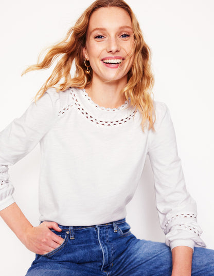Daisy Long Sleeve Top-White-1