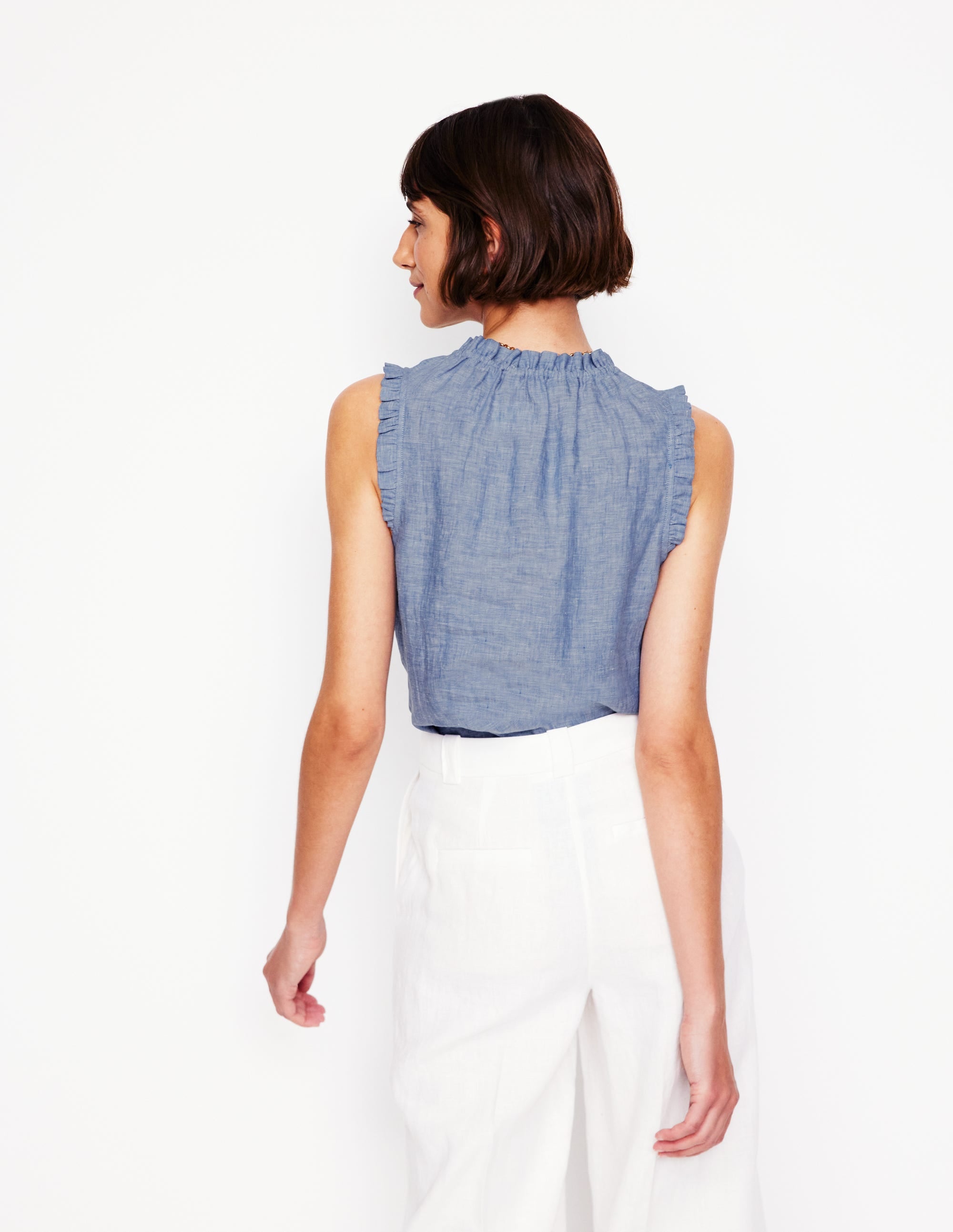 Sophie Ruffle Linen Top-Chambray - Image 3