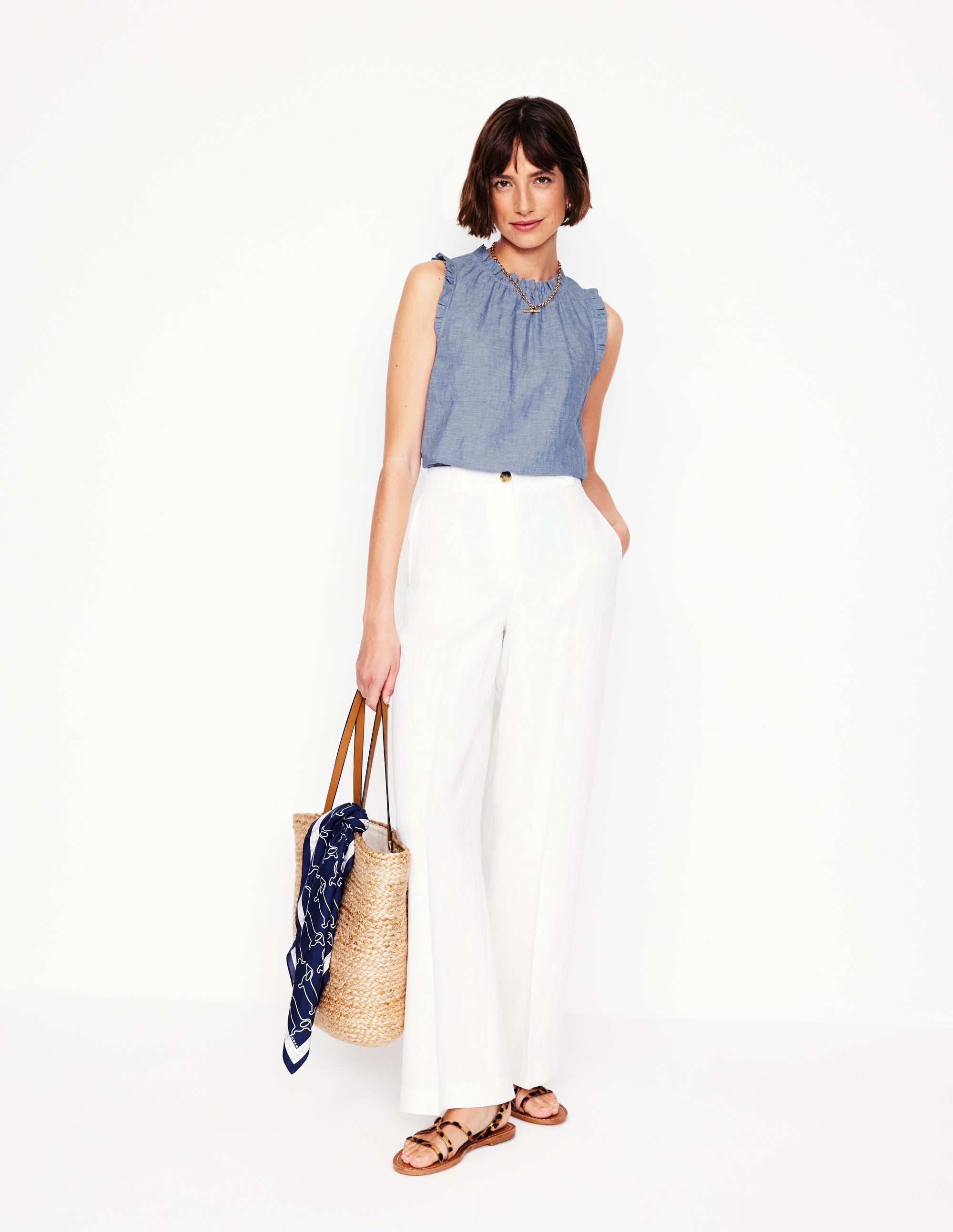 Sophie Ruffle Linen Top-Chambray - Image 4