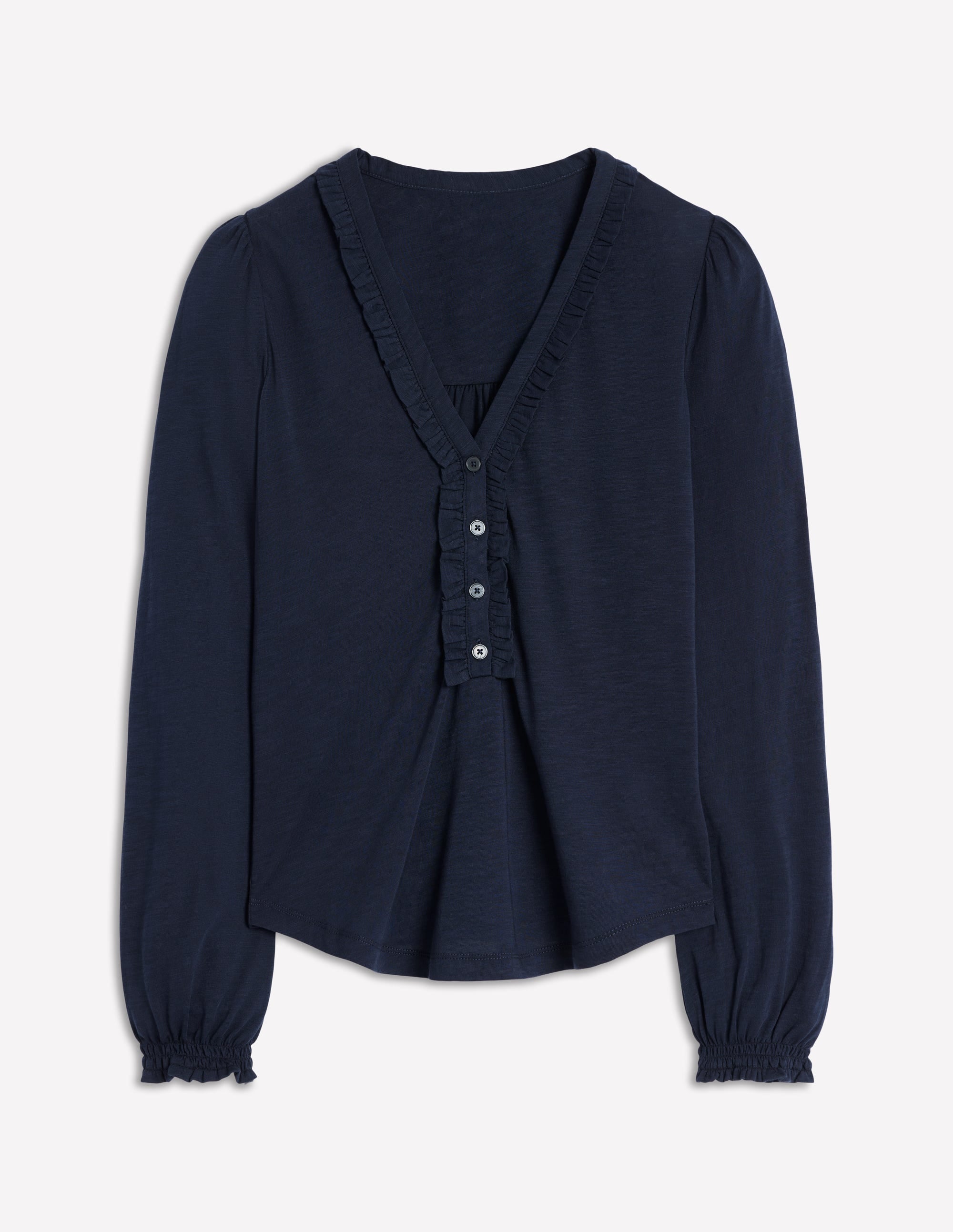 Poppy Ruffled Henley Top-Navy - Image 5