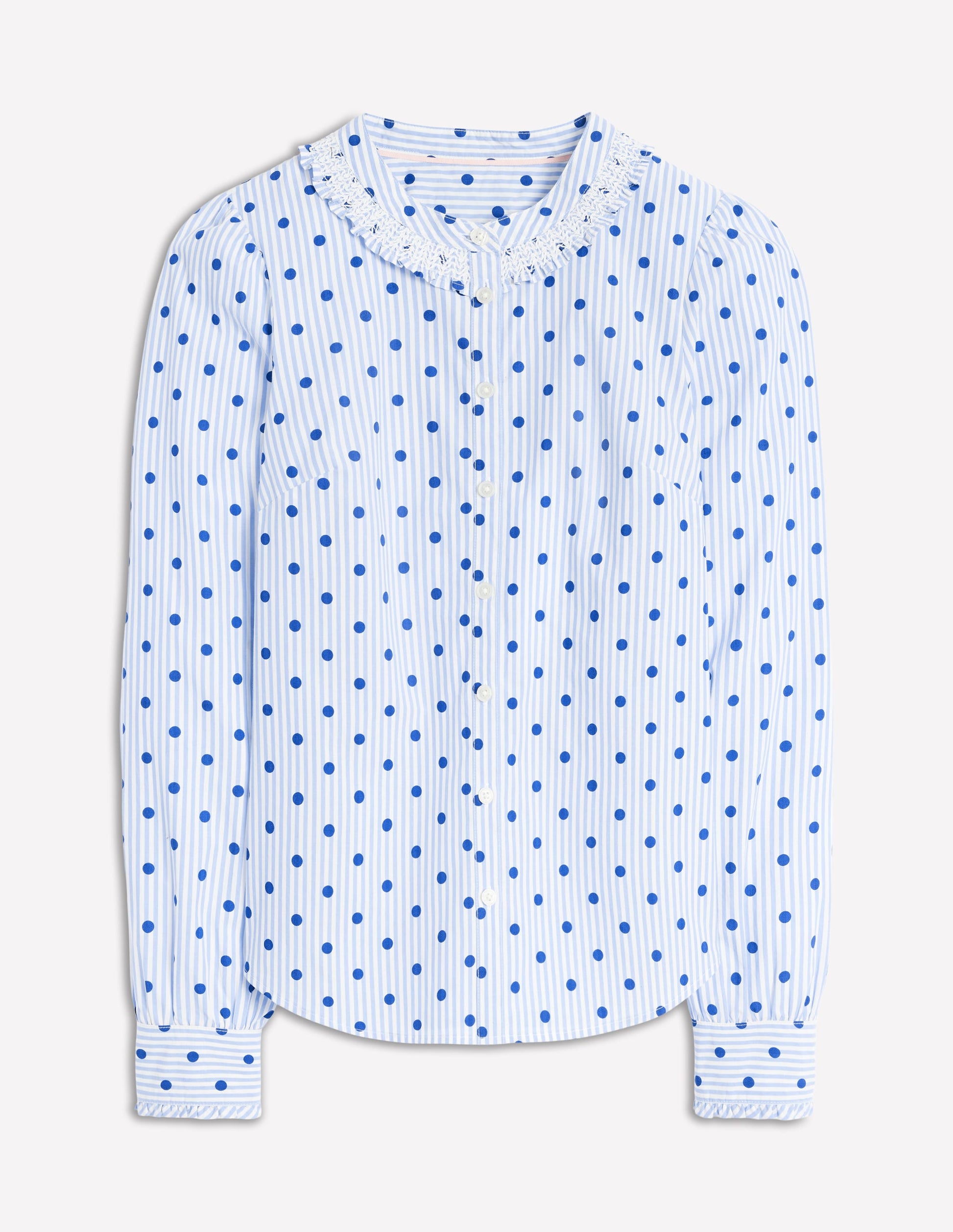 Smocked Neck Shirt-Forget Me Not Blue Fine Stripe-5