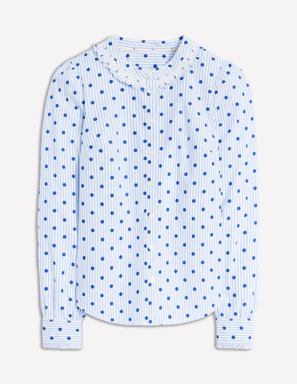 Smocked Neck Shirt-Forget Me Not Blue Fine Stripe-5