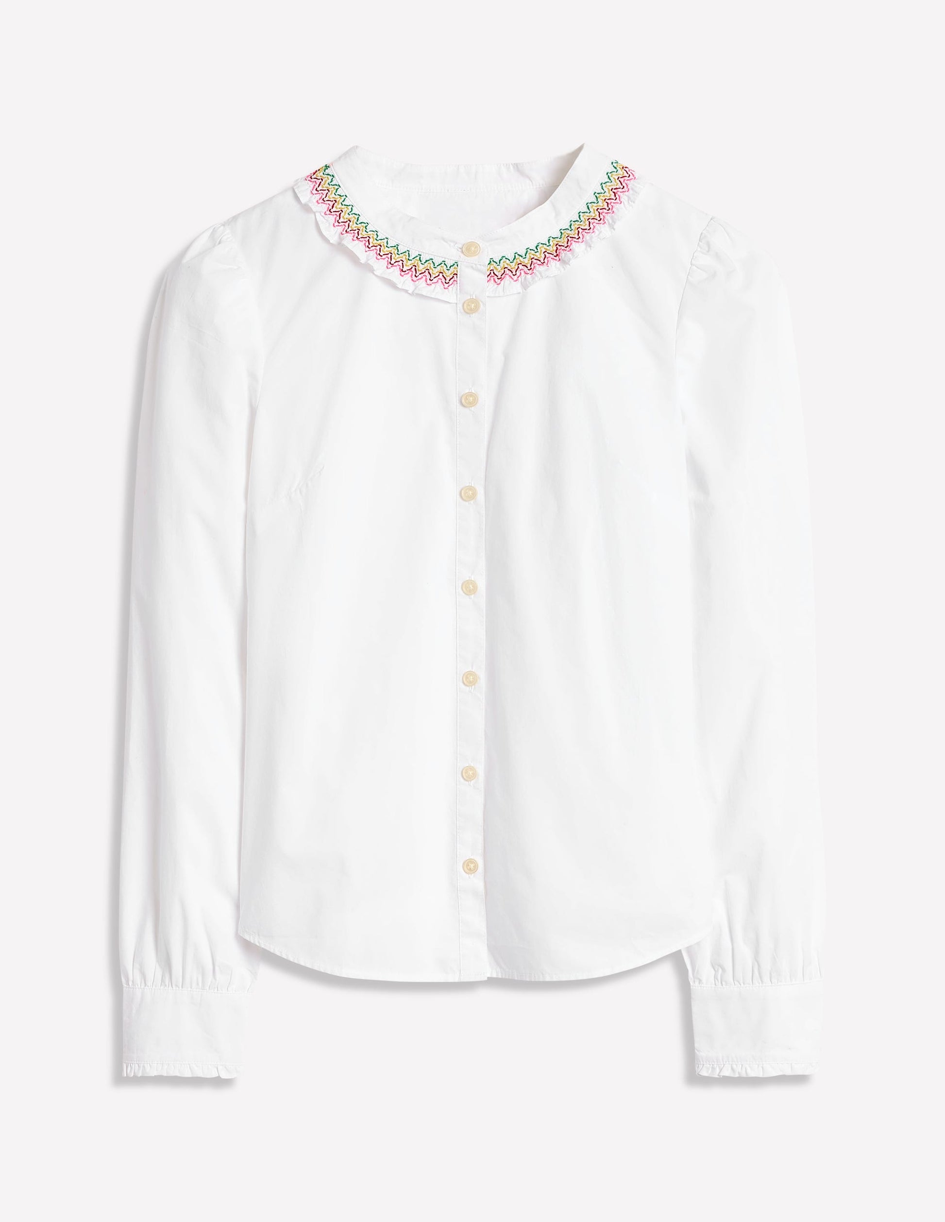 Smocked Neck Shirt-White, Multi Stitching-5