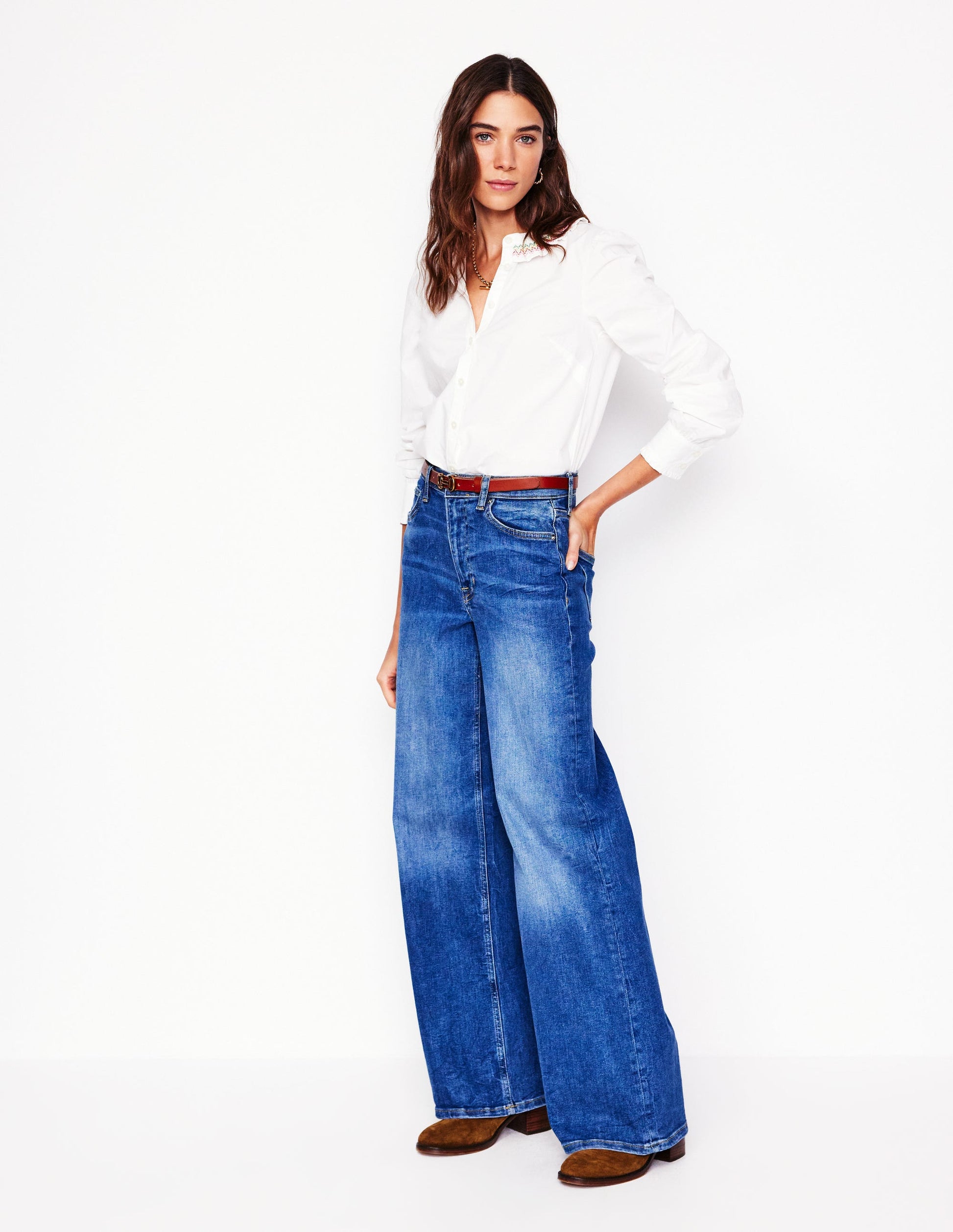 Smocked Neck Shirt-White, Multi Stitching-4