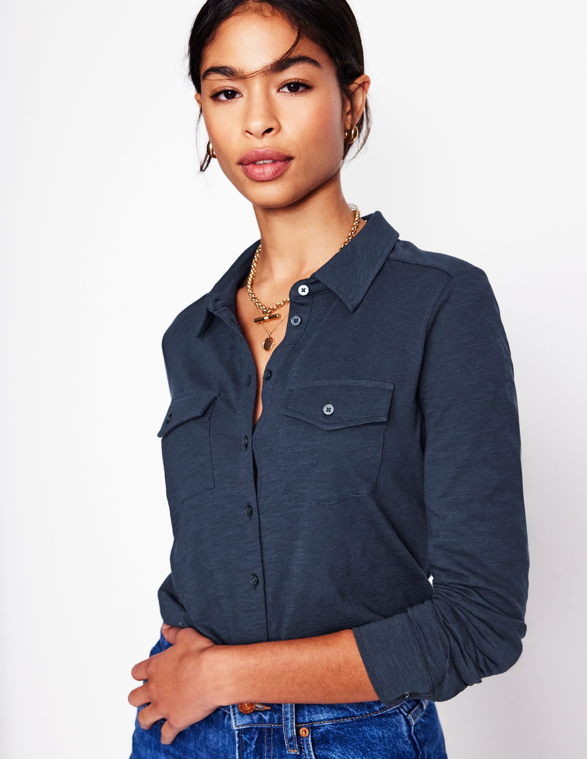Amy Jersey Shirt-Navy - Image 4