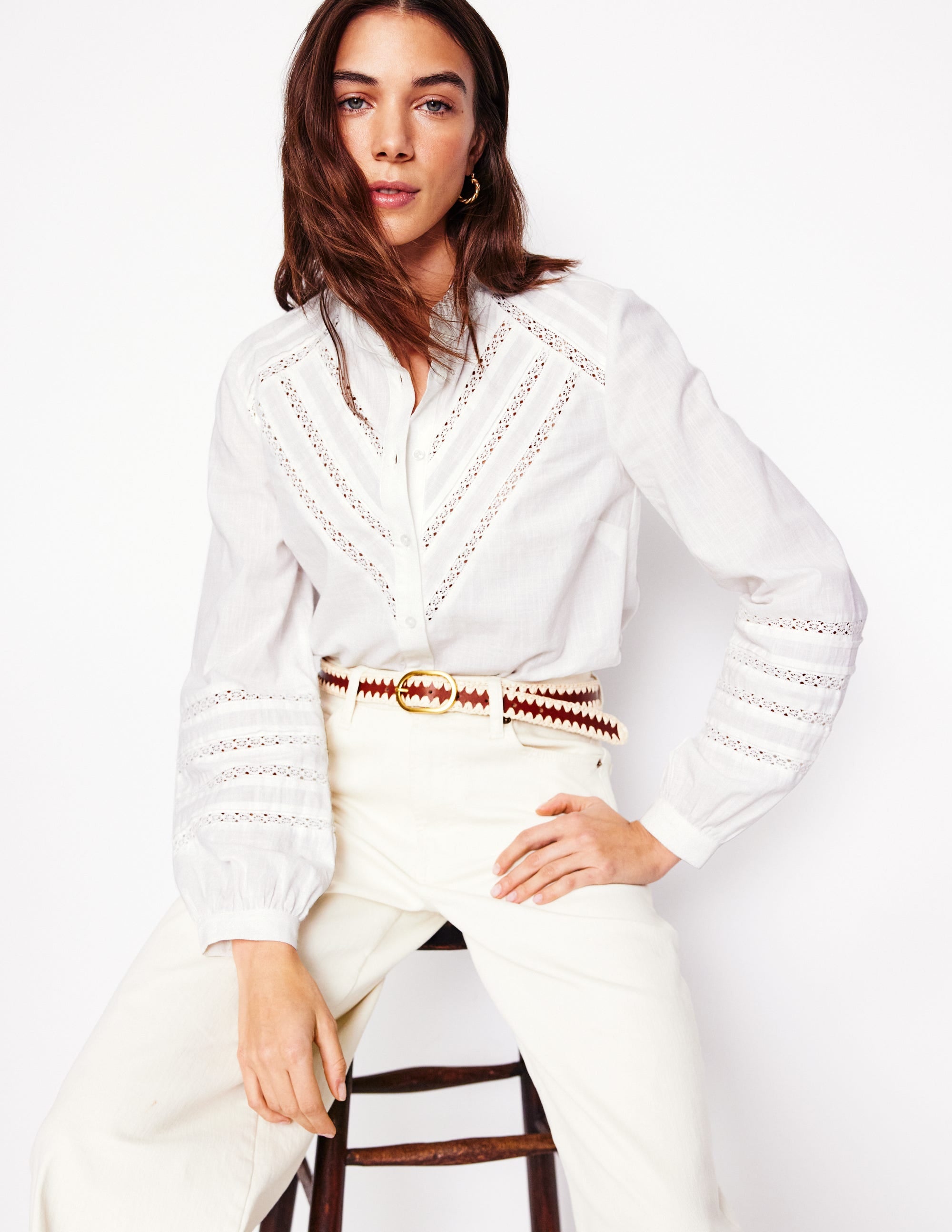 Lace Trim Cotton Blouse-White - Image 1