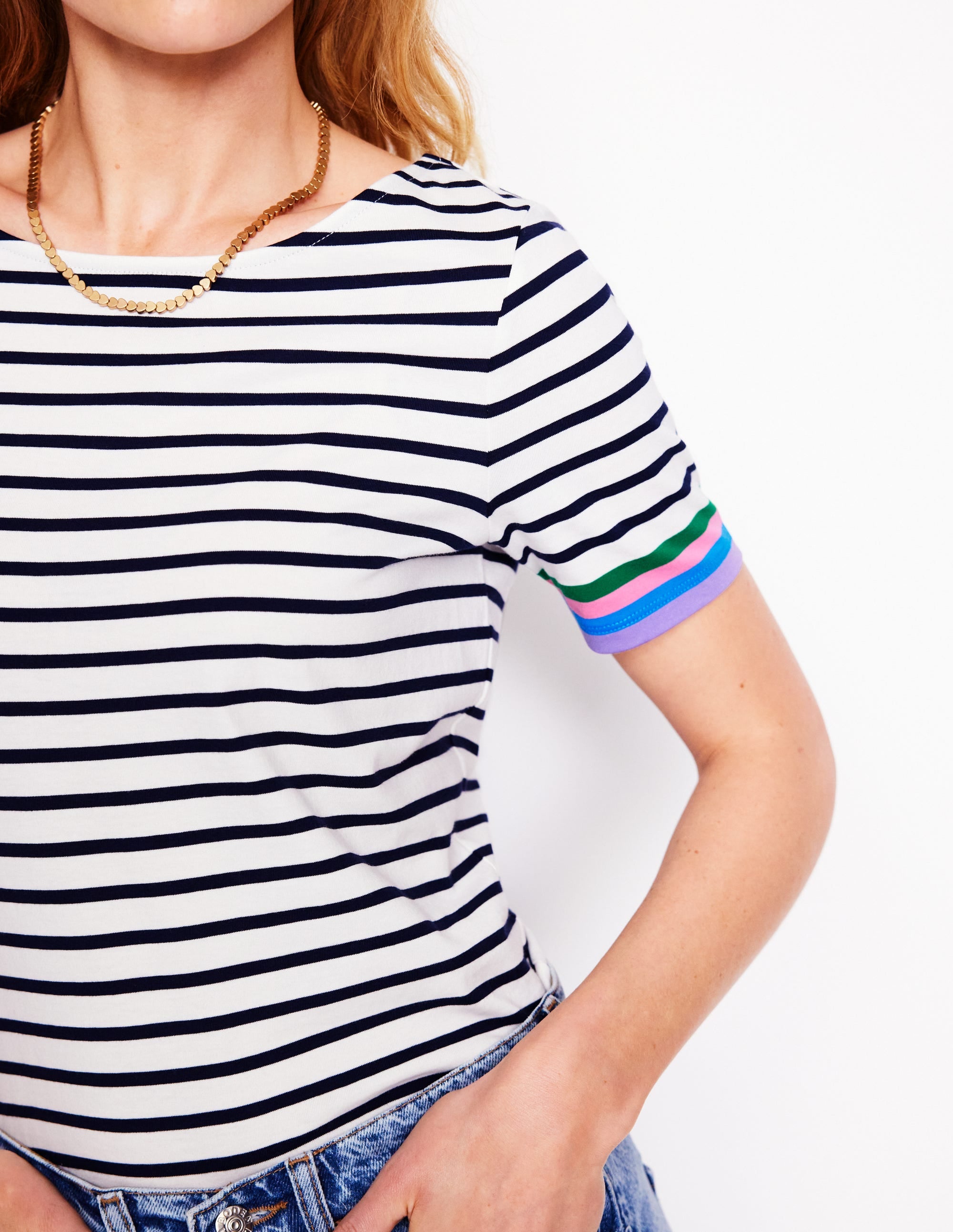 Ella Short Sleeve Breton-Emerald, Purple Sleeve Stripe - Image 2