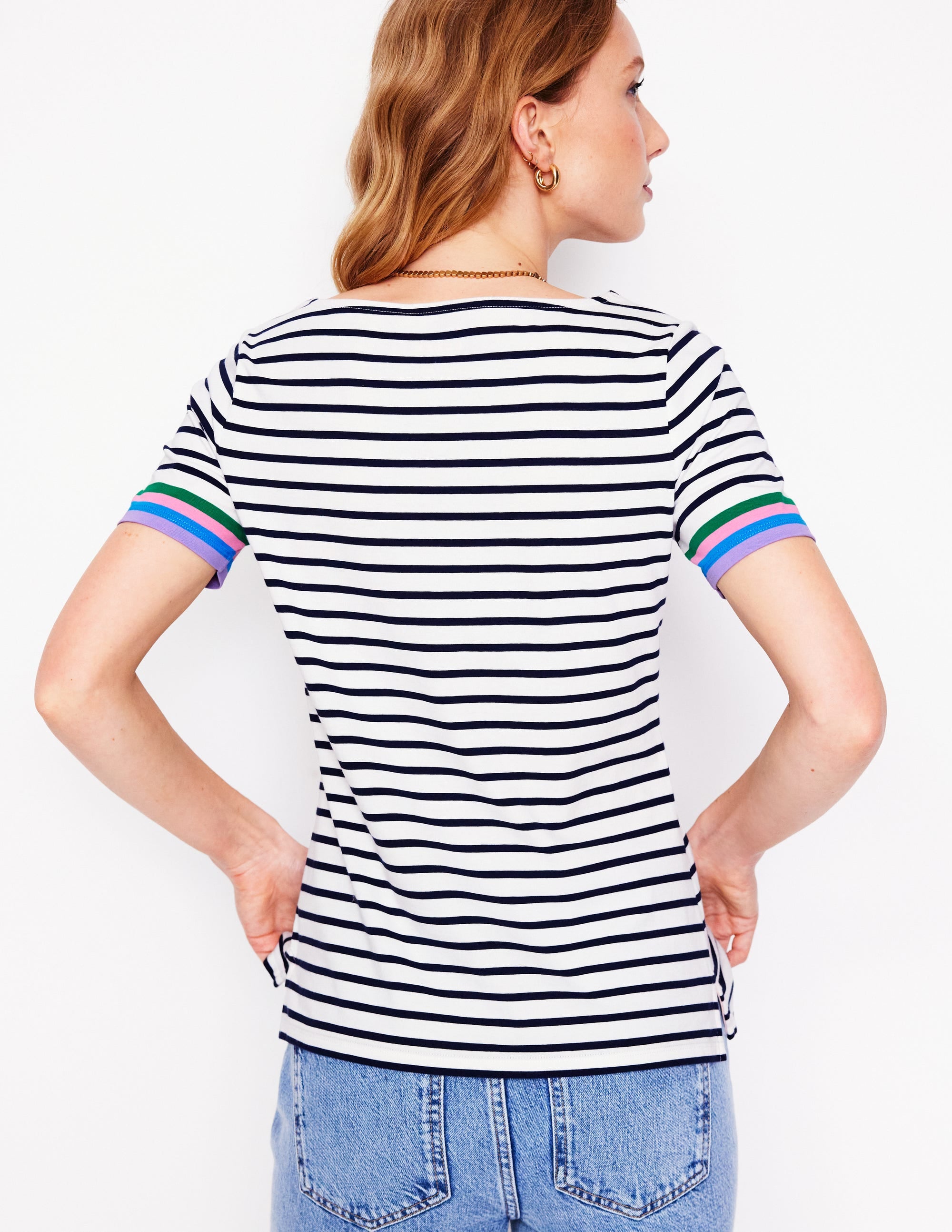 Ella Short Sleeve Breton-Emerald, Purple Sleeve Stripe - Image 3