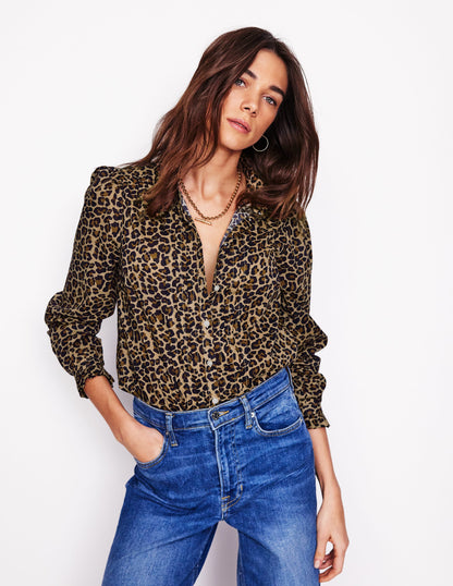 Felicity Cotton Blouse-Camel, Cheetah Pop-1