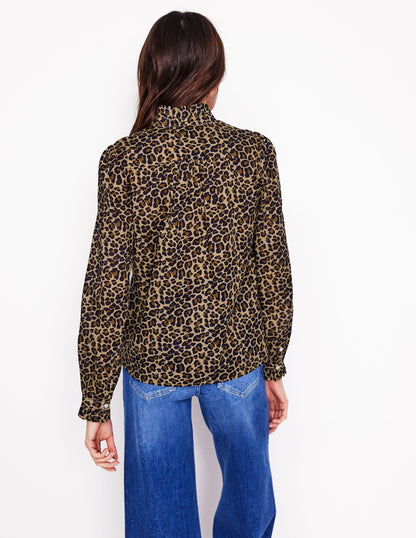 Felicity Cotton Blouse-Camel, Cheetah Pop-3