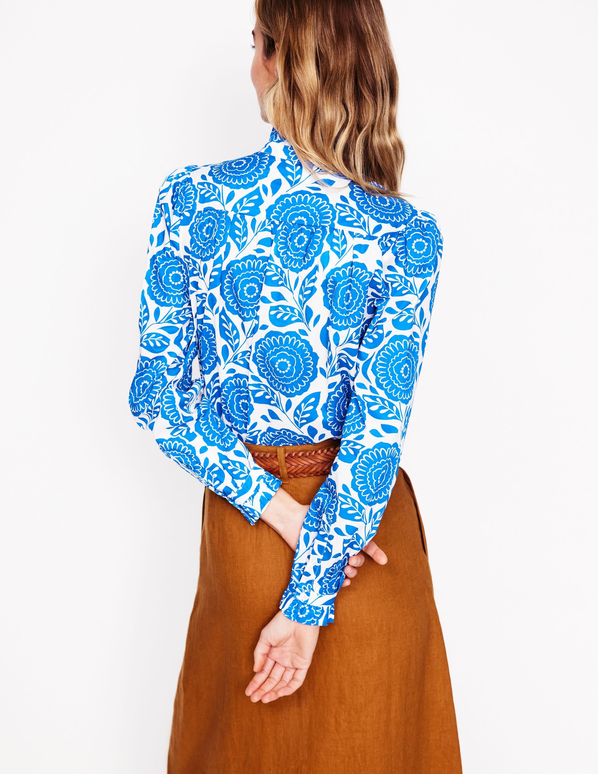 Felicity Cotton Blouse-Gallery Blue, Dahlia Stamp - Image 4
