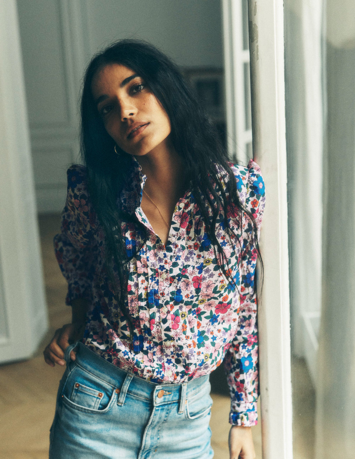 Felicity Cotton Blouse-Multi, Blossom Scatter - Image 2