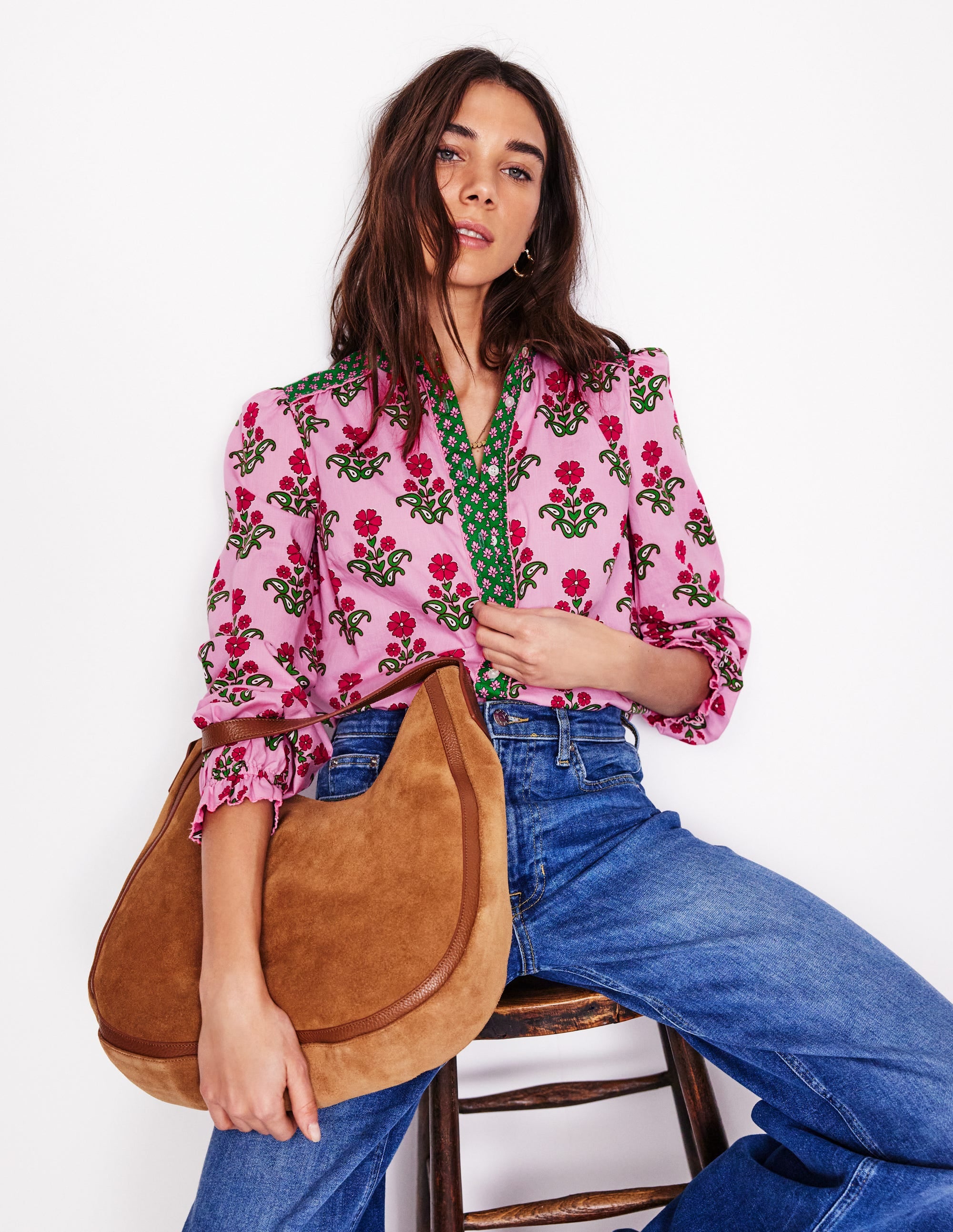 Arabella Cotton Blouse-Meadowsweet Pink, Pansy Stamp - Image 1