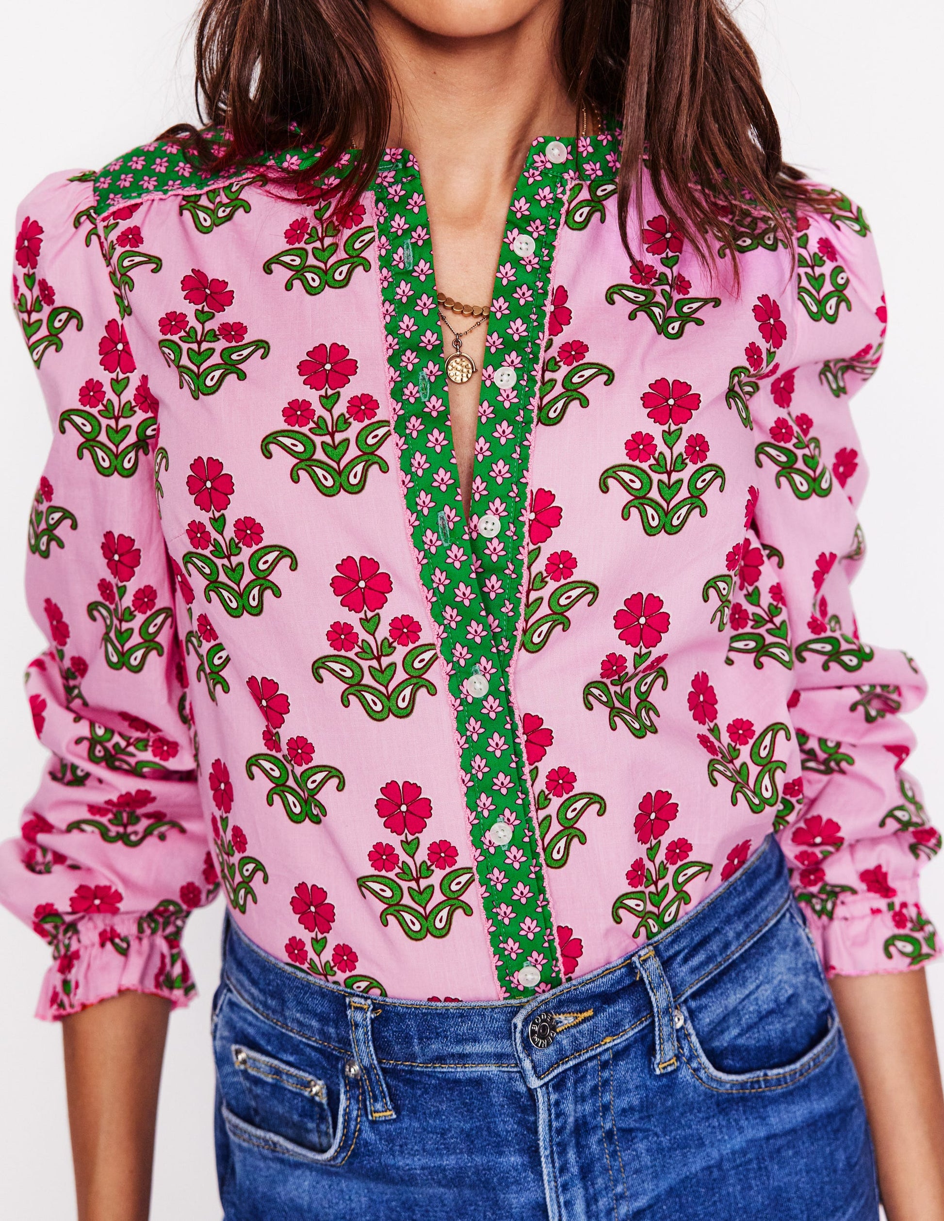 Arabella Cotton Blouse-Meadowsweet Pink, Pansy Stamp-2