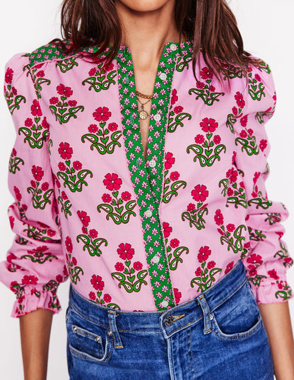 Arabella Cotton Blouse-Meadowsweet Pink, Pansy Stamp-2