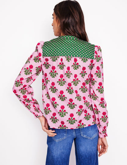 Arabella Cotton Blouse-Meadowsweet Pink, Pansy Stamp-3