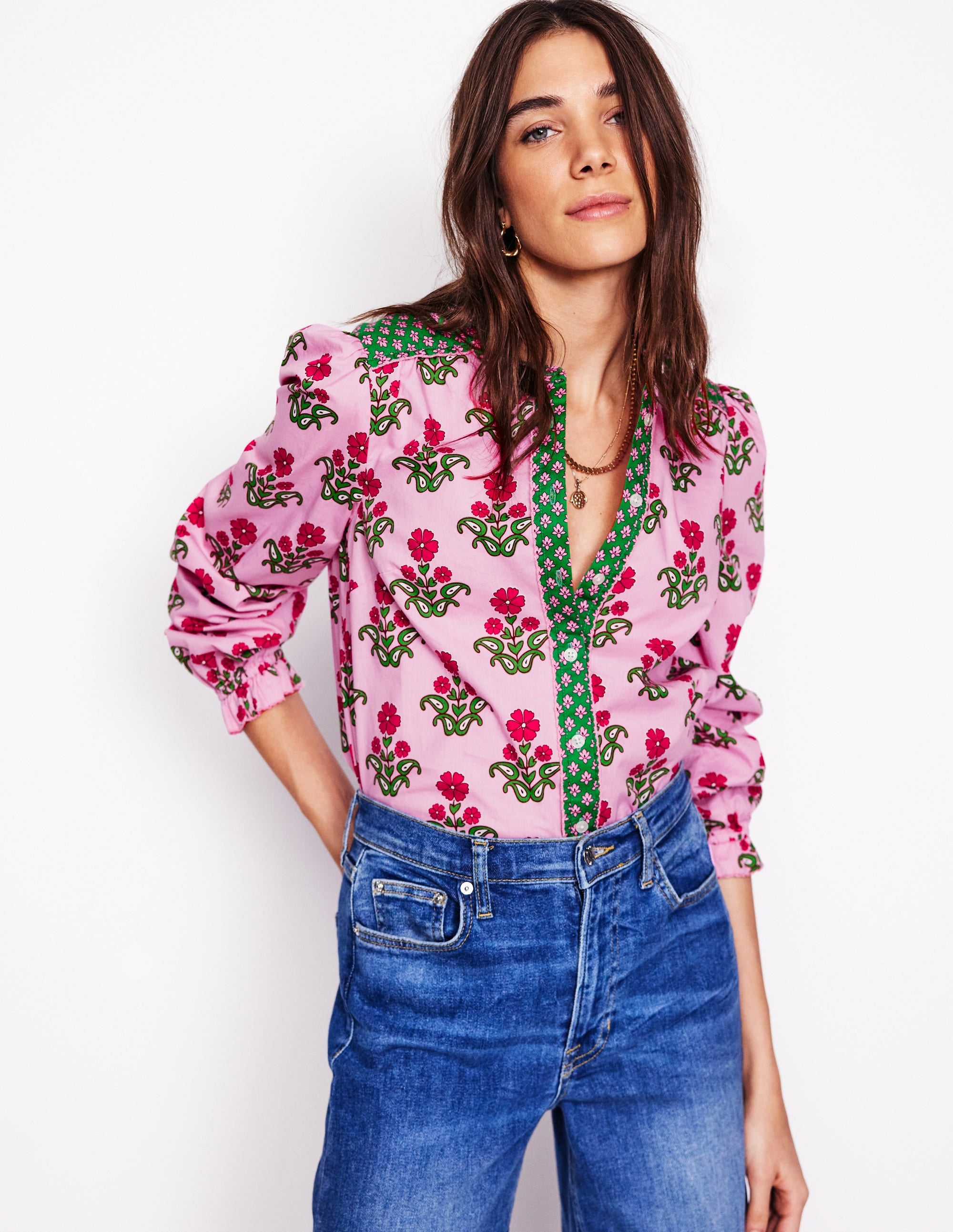 Arabella Cotton Blouse-Meadowsweet Pink, Pansy Stamp - Image 4