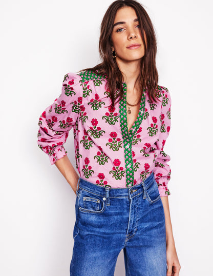 Arabella Cotton Blouse-Meadowsweet Pink, Pansy Stamp-4