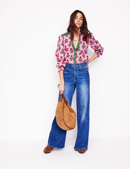 Arabella Cotton Blouse-Meadowsweet Pink, Pansy Stamp-5