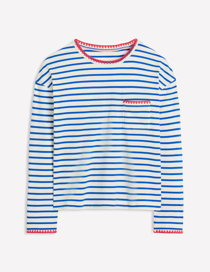 Blanket Stitch Boxy Top-Ivory, Gallery Blue-5