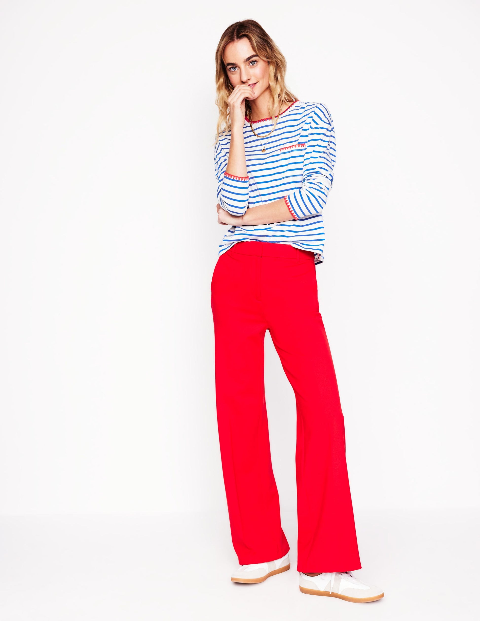 Blanket Stitch Boxy Top-Ivory, Gallery Blue-4