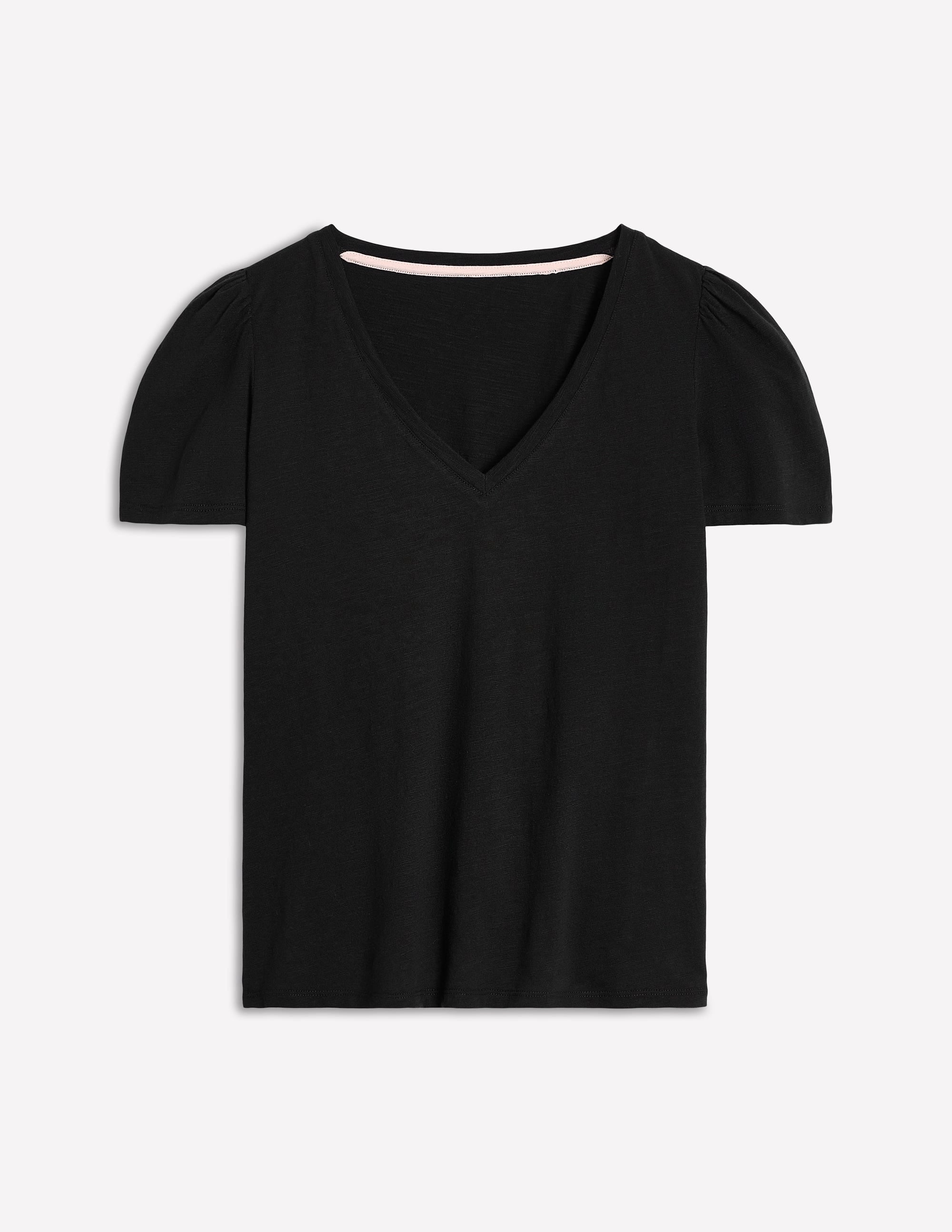 Sophie V-neck Slub T-shirt-Black - Image 5