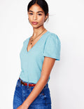 Sophie V-neck Slub T-shirt-Denim Blue, Wildflower Bouquet