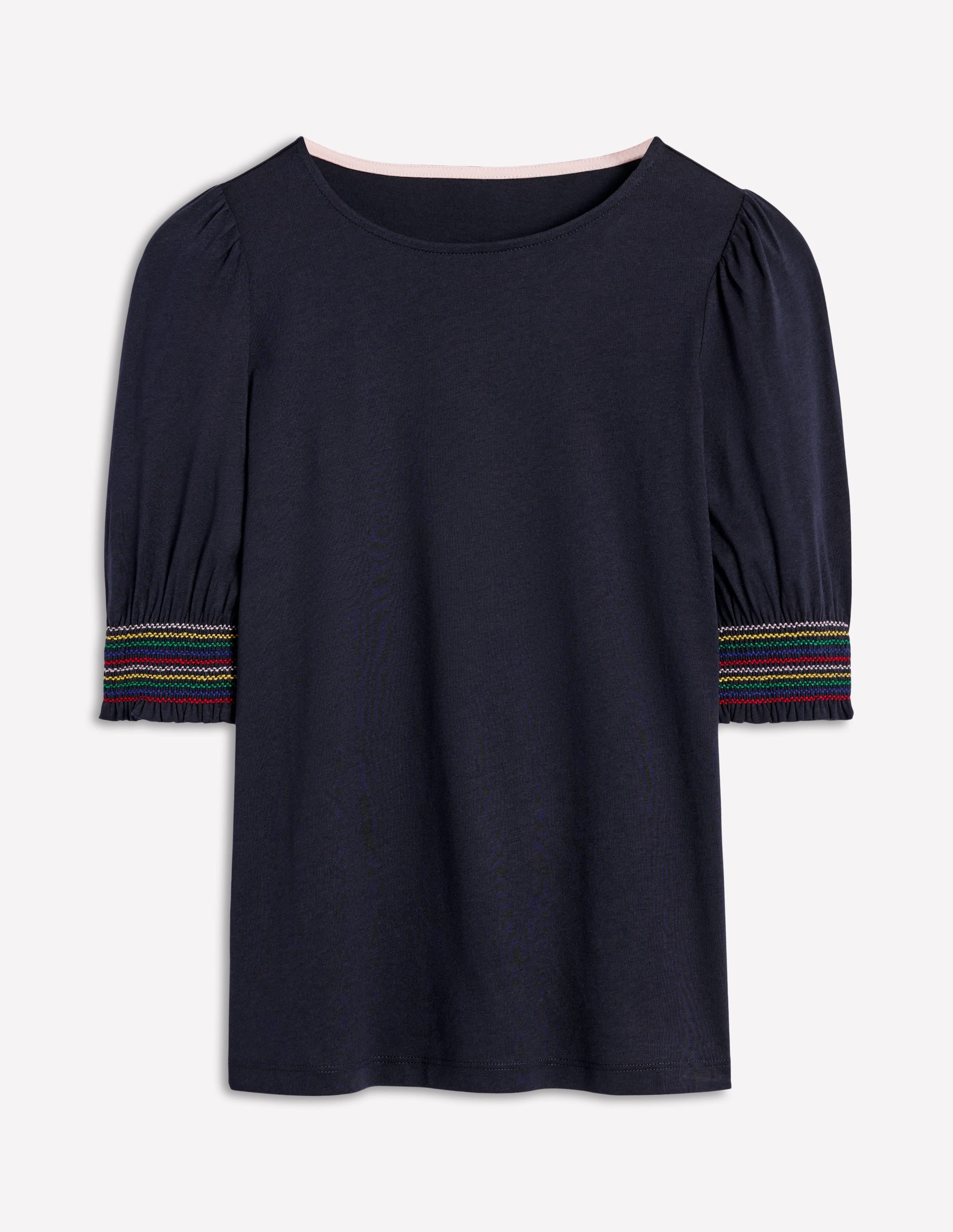 Cotton Smocked Cuff Top-Navy - Image 5