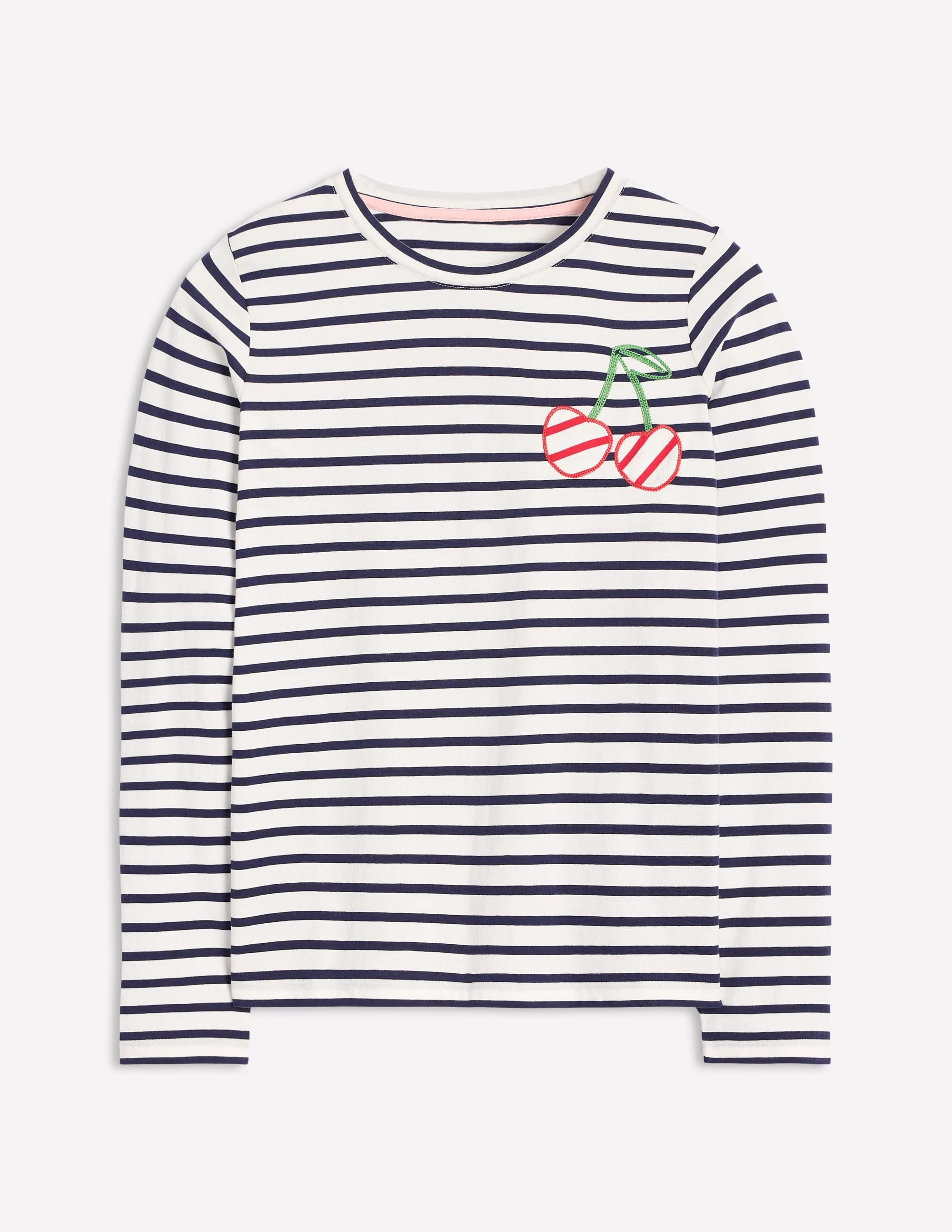 Novelty Long Sleeve Jersey Top-Ivory, Navy Cherries - Image 6