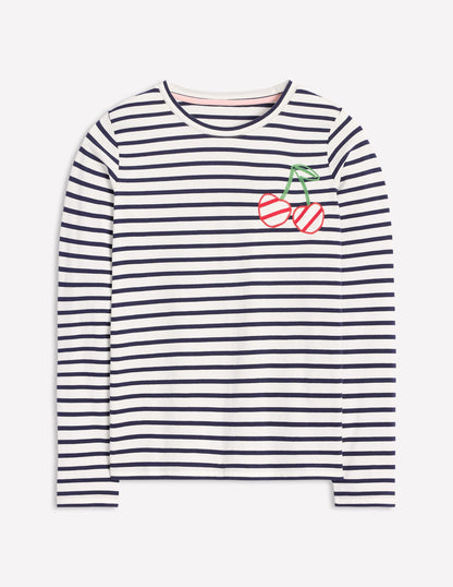 Novelty Long Sleeve Jersey Top-Ivory, Navy Cherries-6