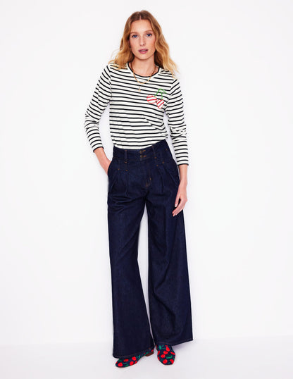 Novelty Long Sleeve Jersey Top-Ivory, Navy Cherries-1