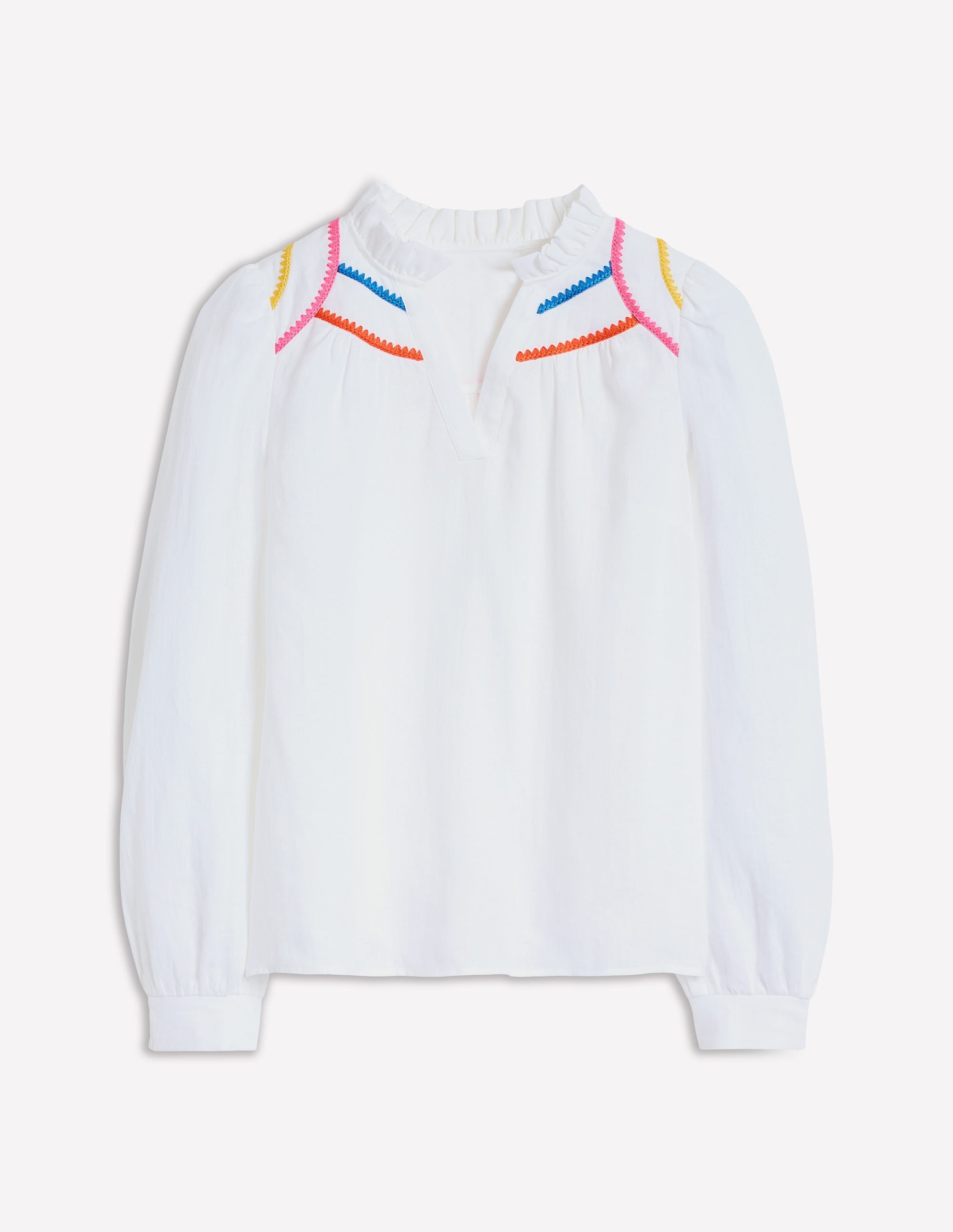 Grace Linen Top-White, Multi Stitch - Image 6