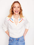 Grace Linen Top-White, Multi Stitch