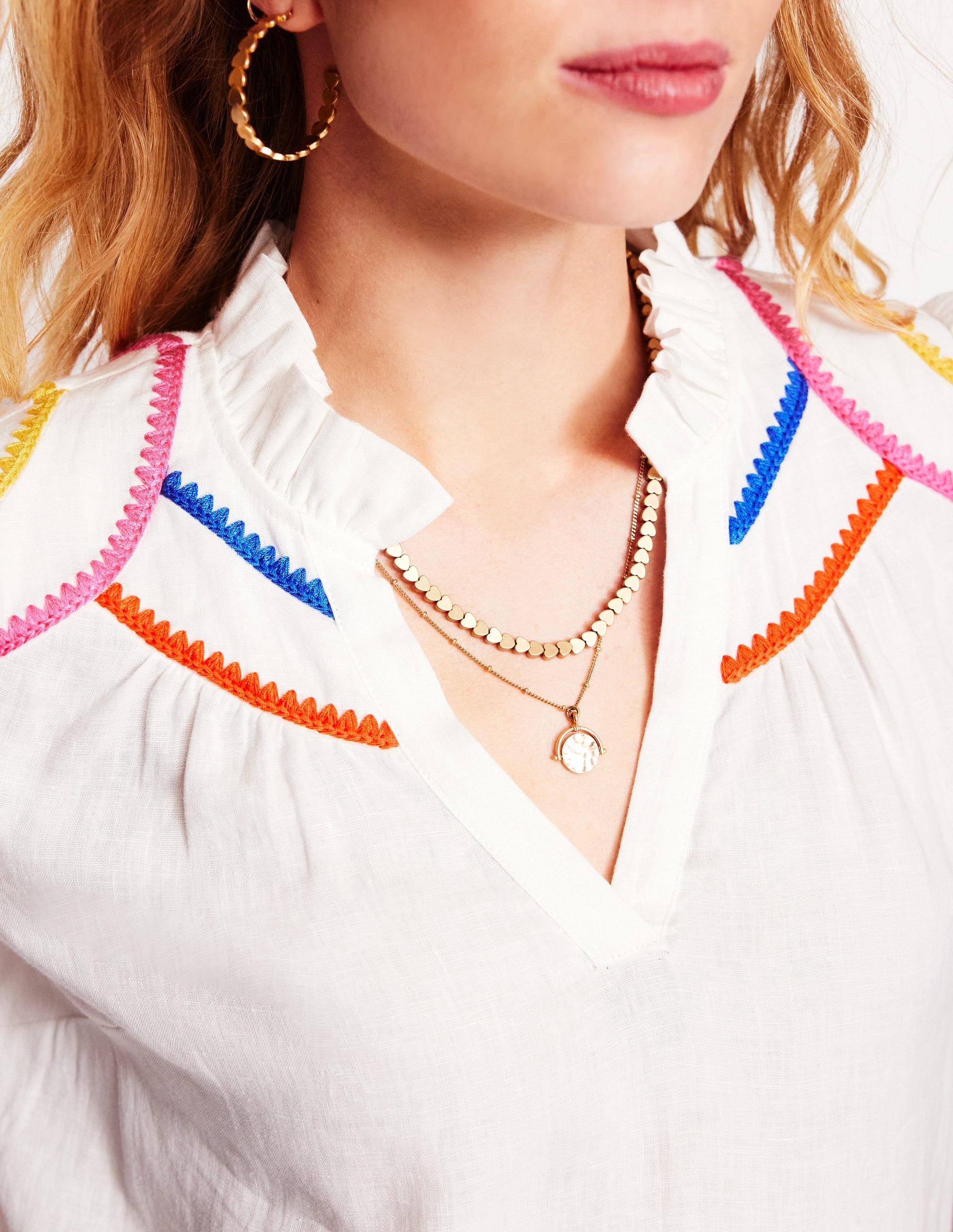 Grace Linen Top-White, Multi Stitch - Image 3