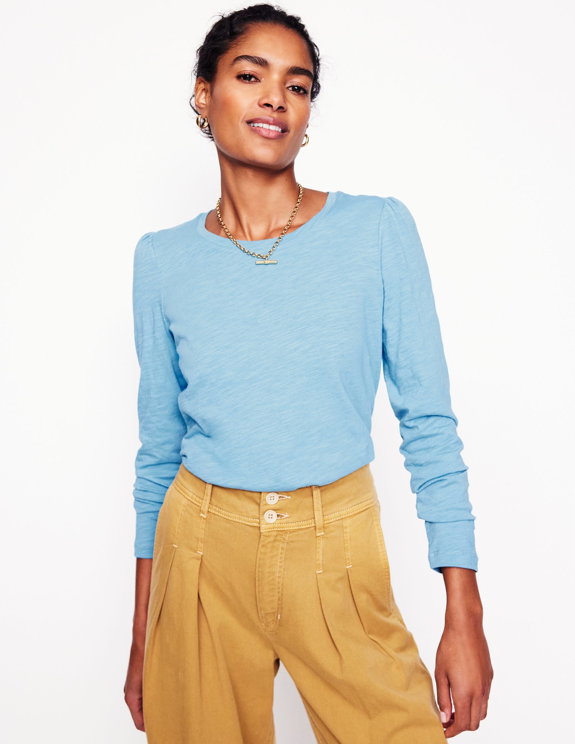 Cotton Crew Long Sleeve Top-Duck Egg Blue - Image 1