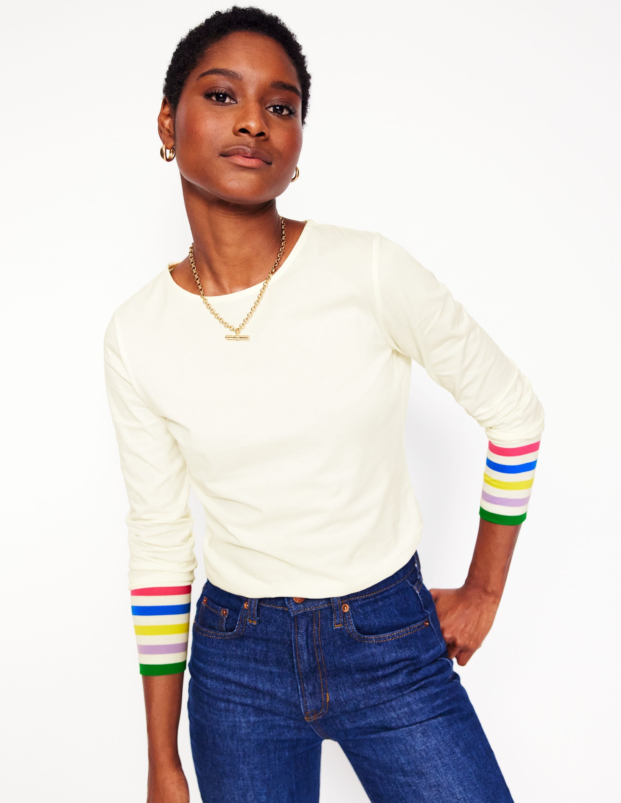 Stripe Cuff Top-Ivory Rainbow Stripe Cuff - Image 1