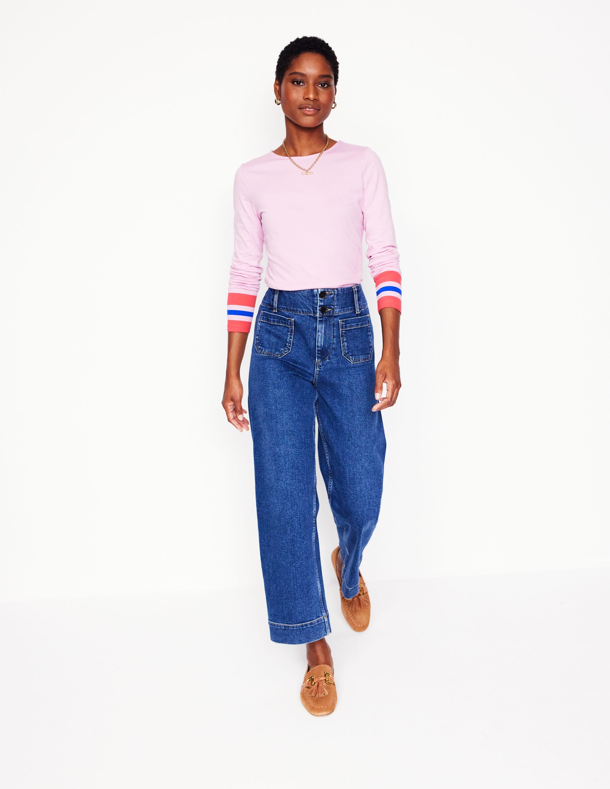 Stripe Cuff Top-Mauve and Camelia Pink Stripe - Image 1