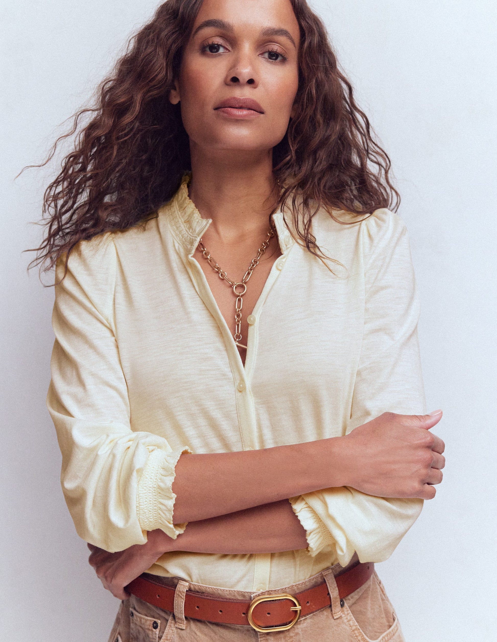 Effie Smocked Detail Shirt-Ivory-1