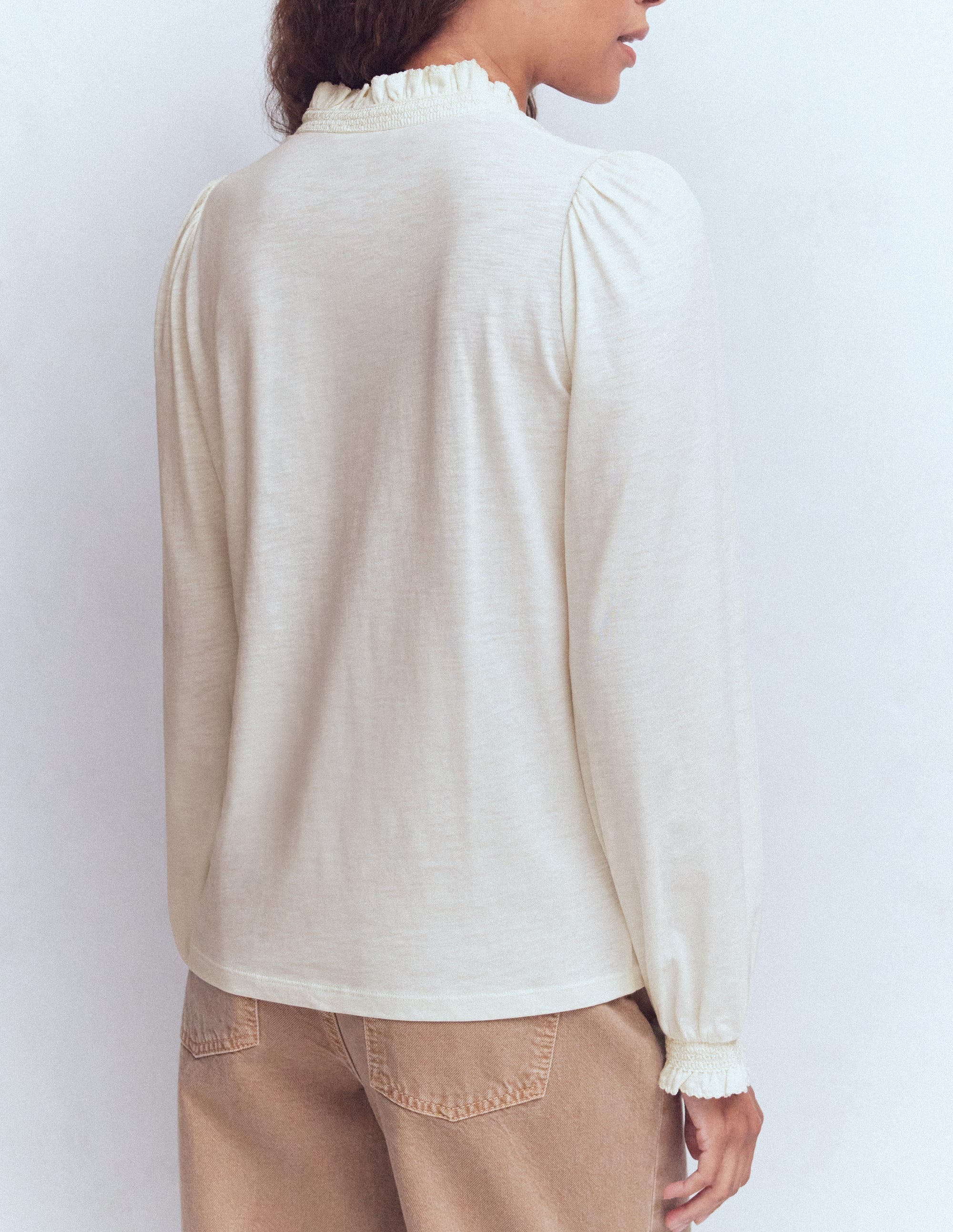 Effie Smocked Detail Shirt-Ivory - Image 3