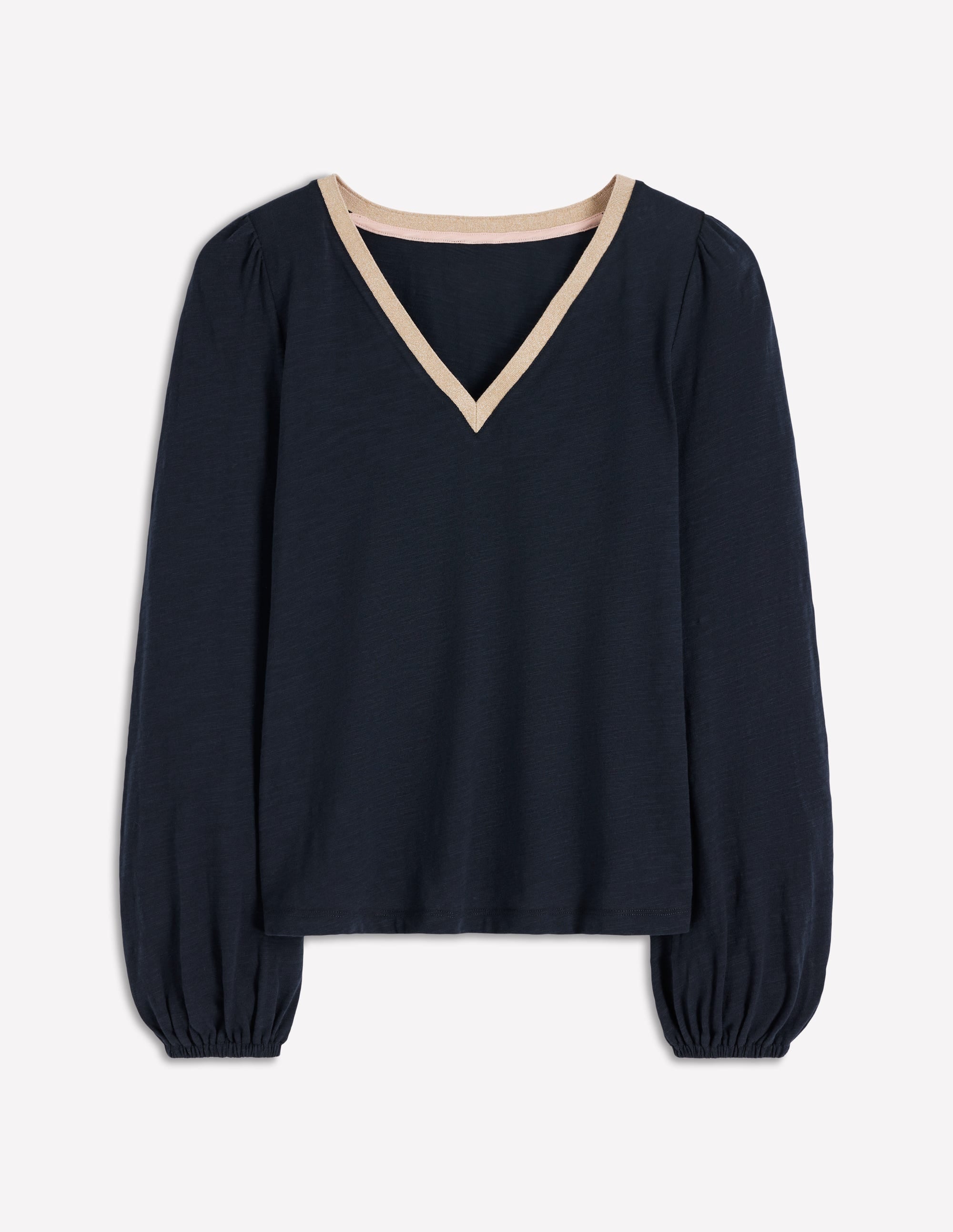 Metallic Trim V-neck Top-Navy - Image 5