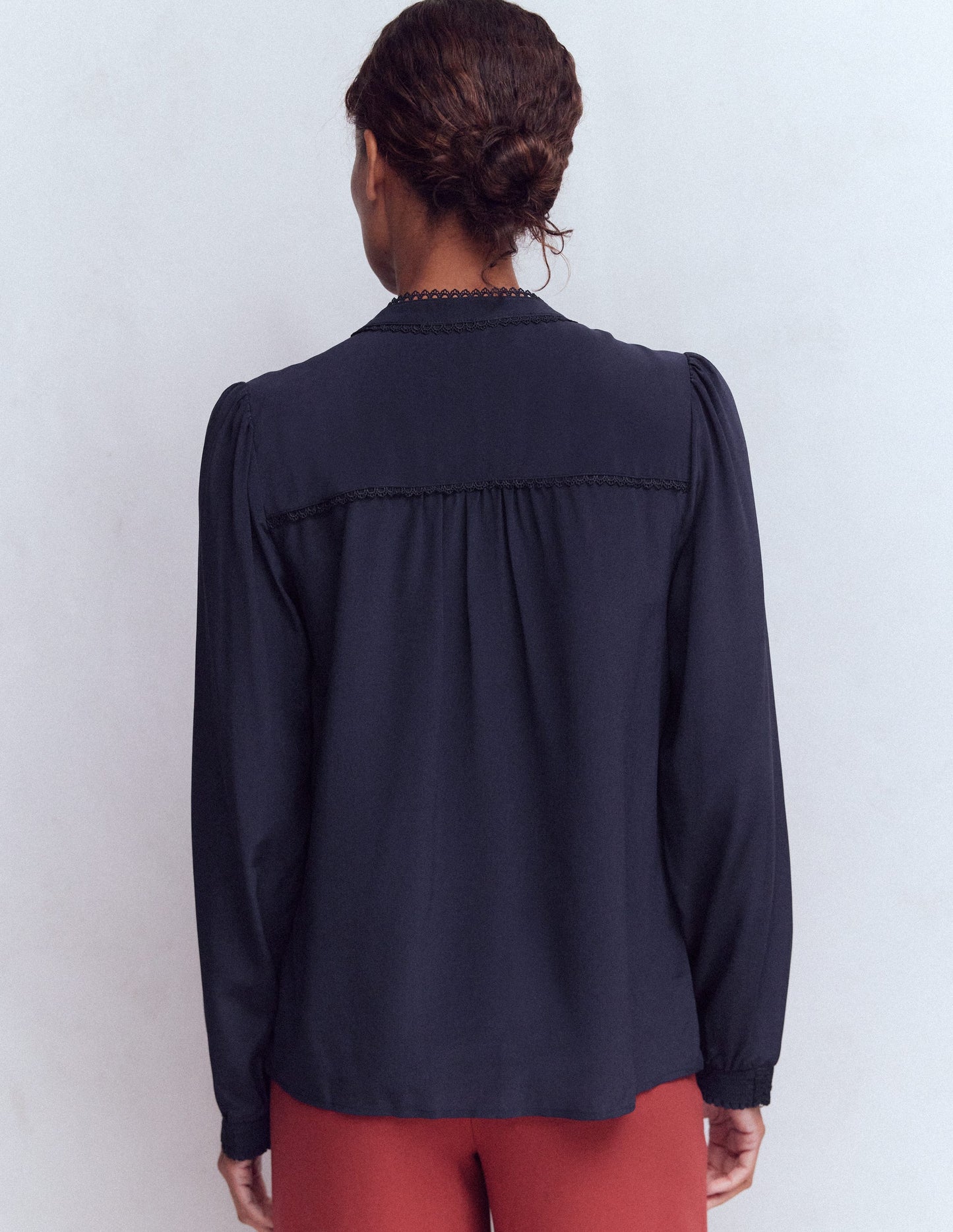 Rhea Trim Detail Silk Top-Navy