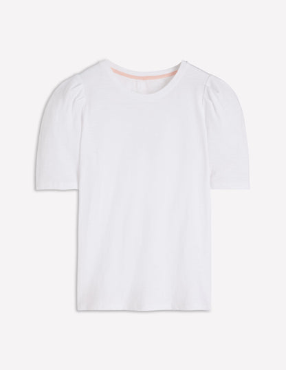 Pleat Sleeve T-shirt-White-5