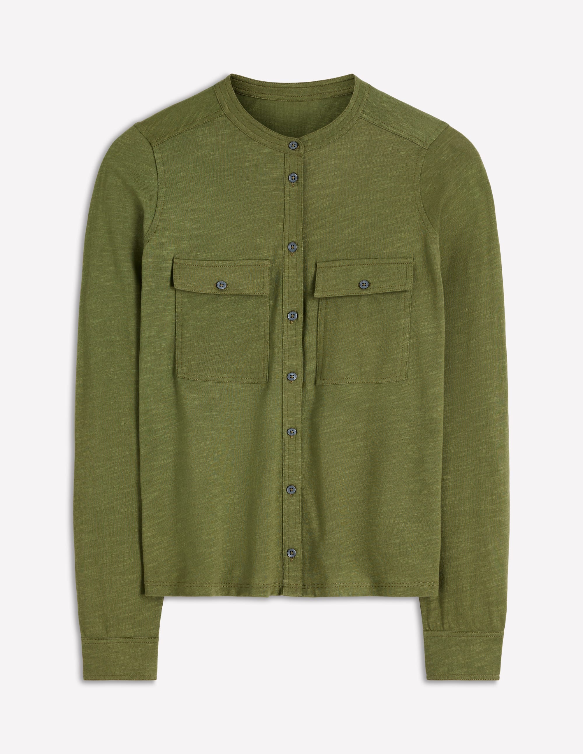 Topstitched Pocket Shirt-Woodland Green - Image 6