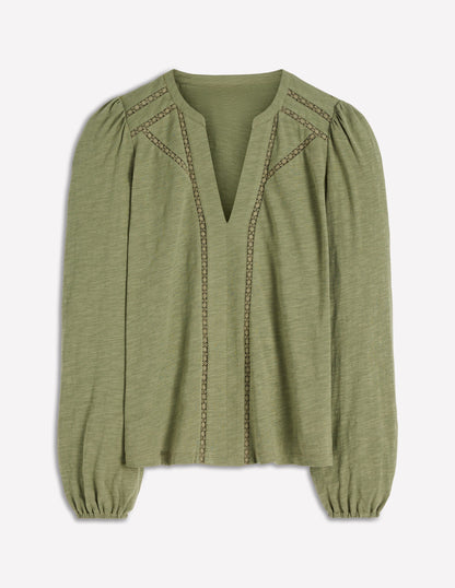 Poppy Long Sleeve Top-Oil Green-4