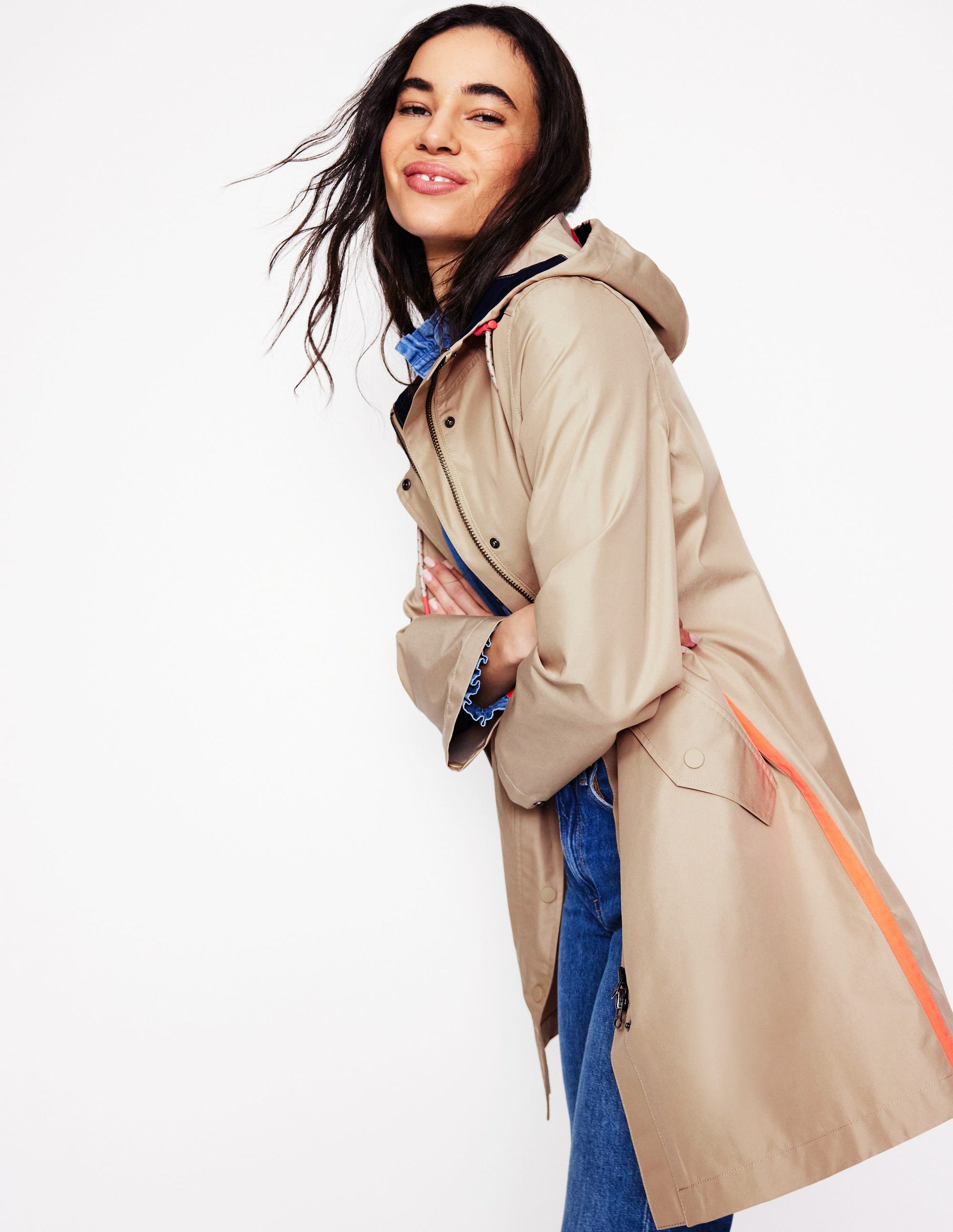 Wells Waterproof Hooded Coat-Neutral Boden UK - Main Image