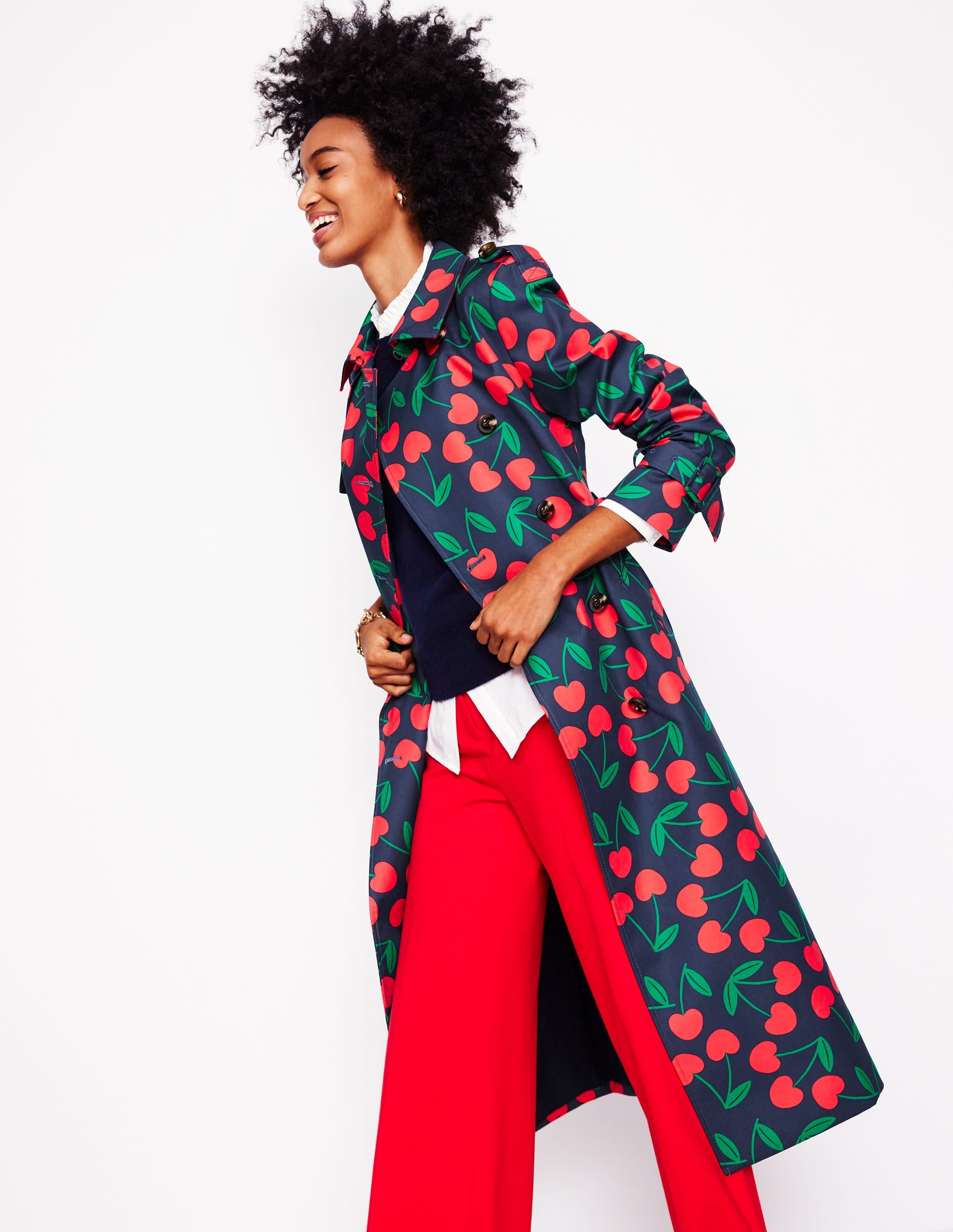 Cheltenham Trench Coat-French Navy, Cherry Scatter - Image 1