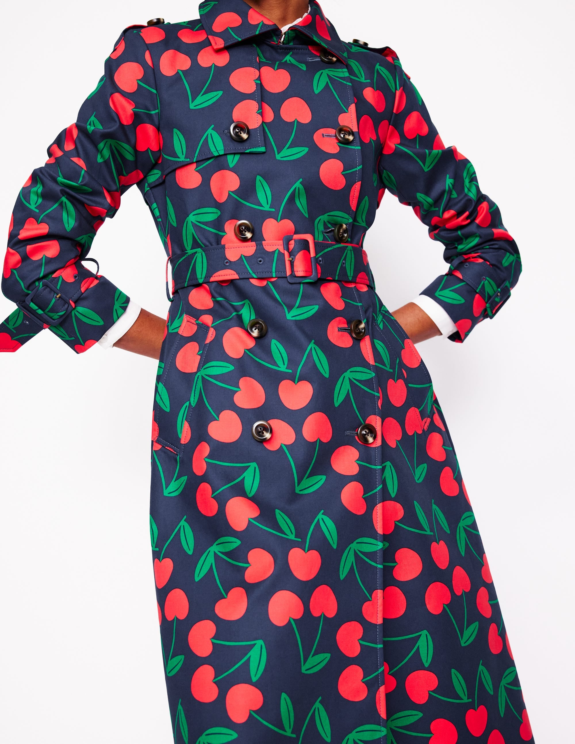 Cheltenham Trench Coat-French Navy, Cherry Scatter - Image 3