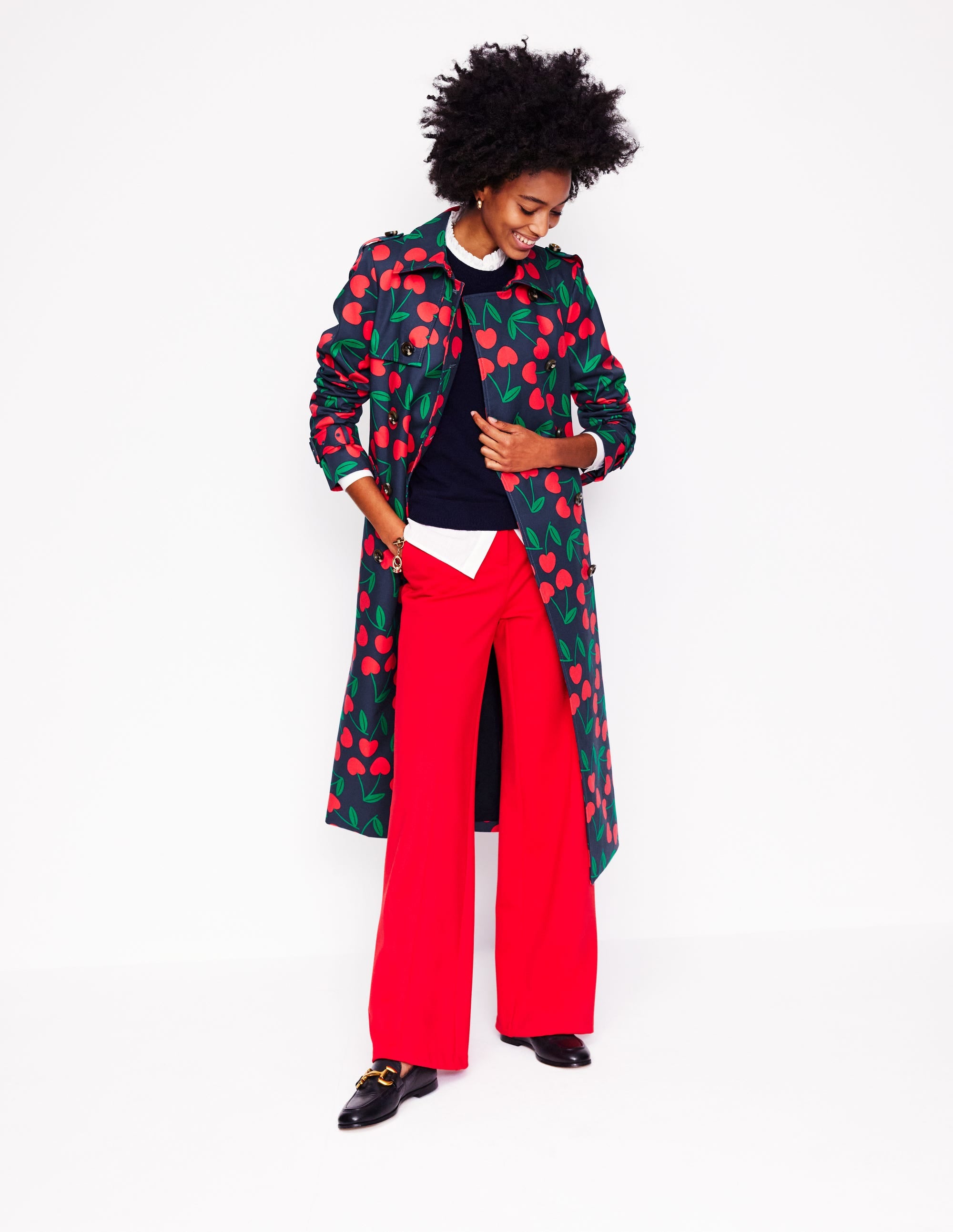 Cheltenham Trench Coat-French Navy, Cherry Scatter - Image 5